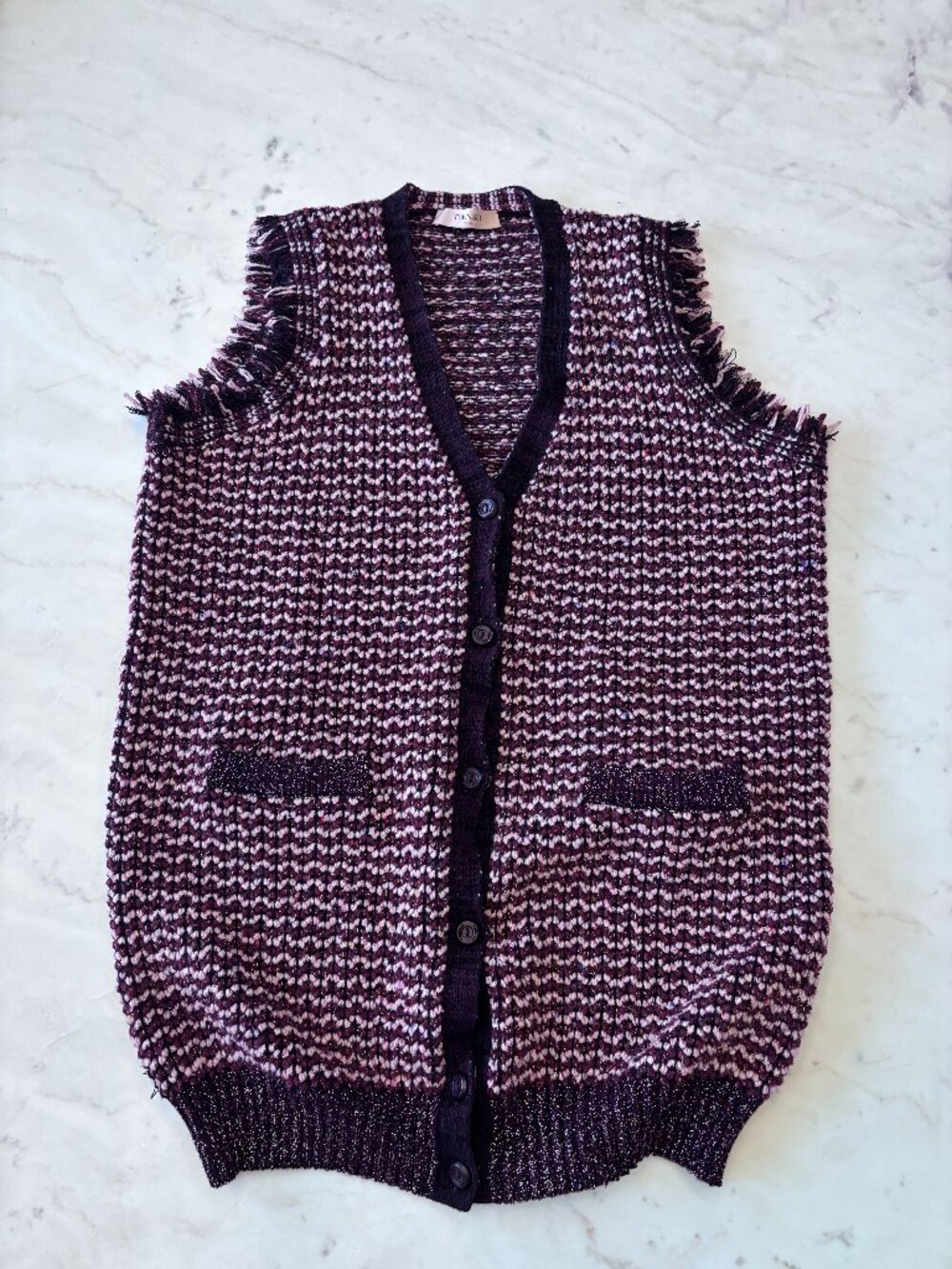 Twinset Burgundy Chenille Metallic Cardigan - Size XL